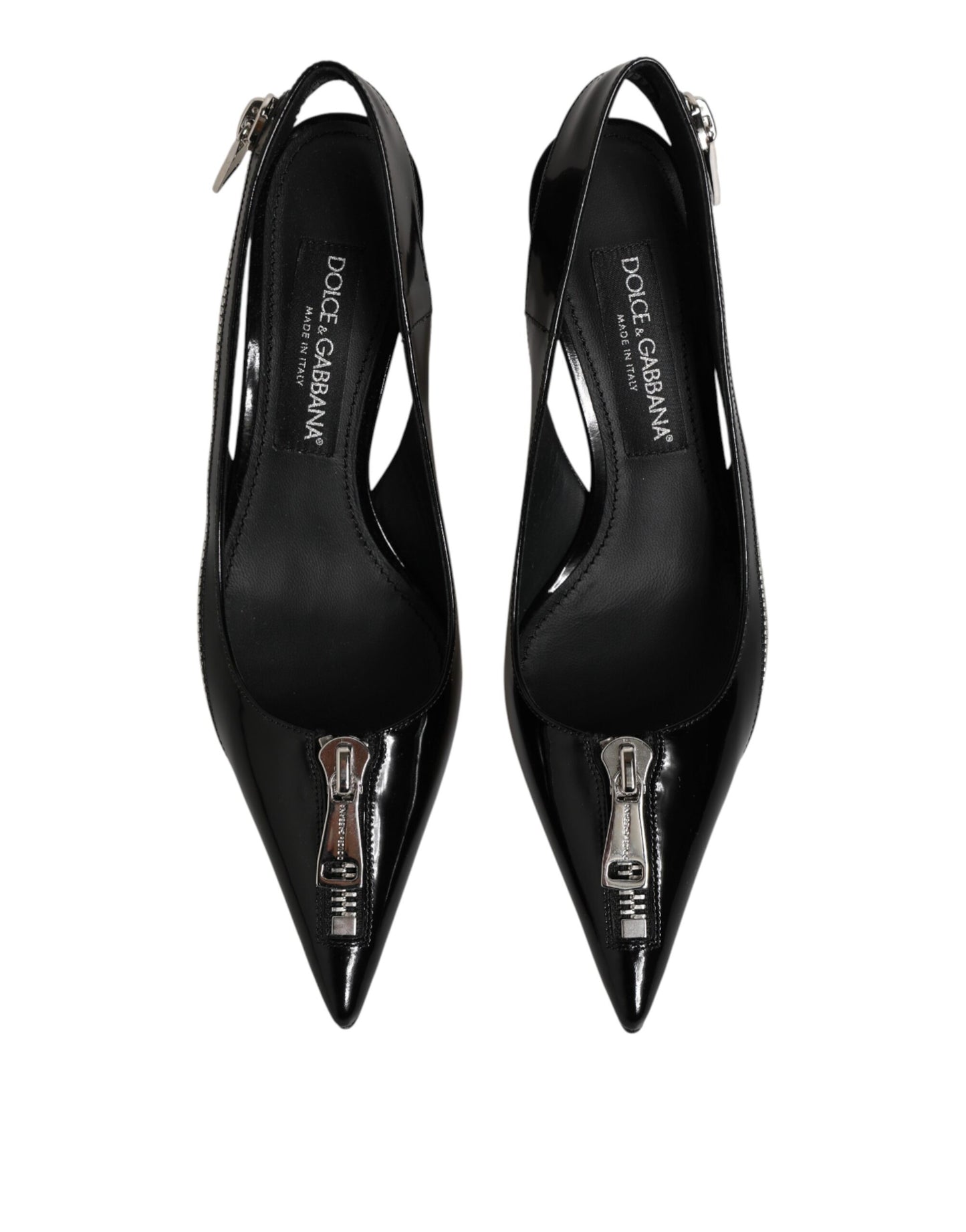 Dolce & Gabbana Black Zipper Leather Heels Slingbacks Shoes