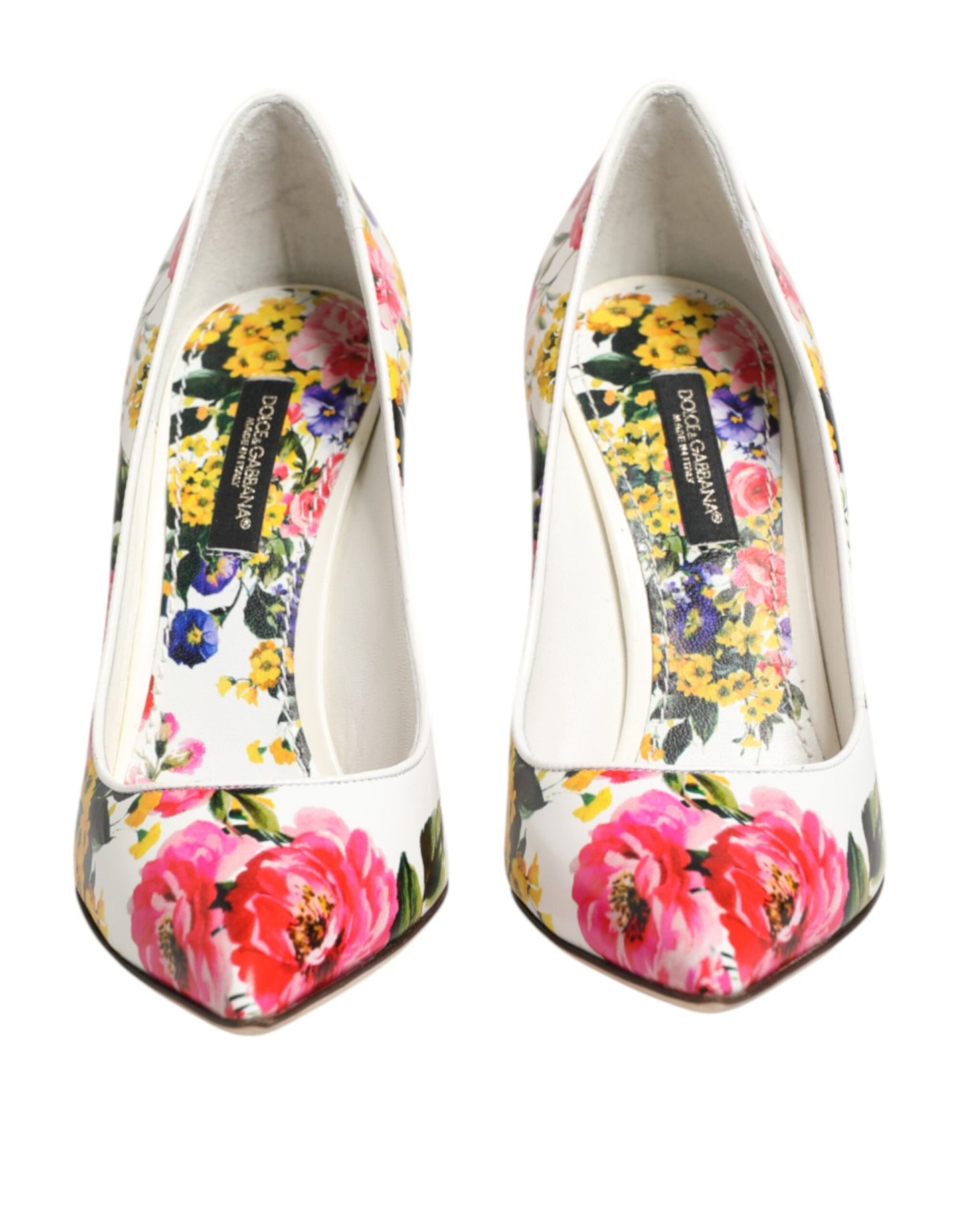 Dolce & Gabbana White Floral Leather High Heels Pumps Shoes