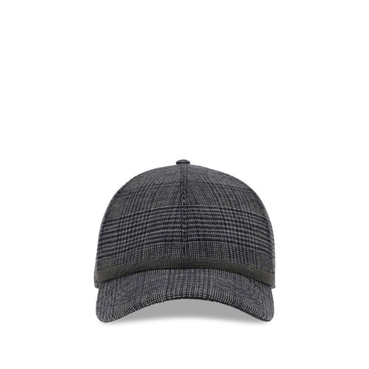 Brunello Cucinelli Prince of Wales Fabric Baseball Hat with Shiny Band