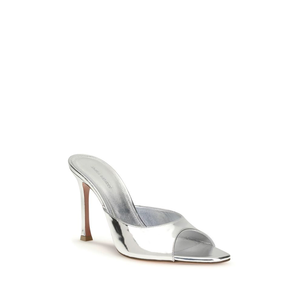 Amina Muaddi Silver Leather Slippers
