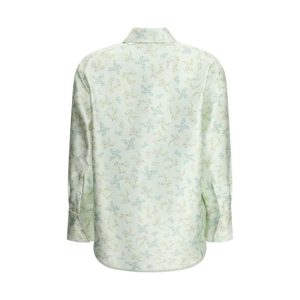 Jil Sander Green Silk Pattern Shirt