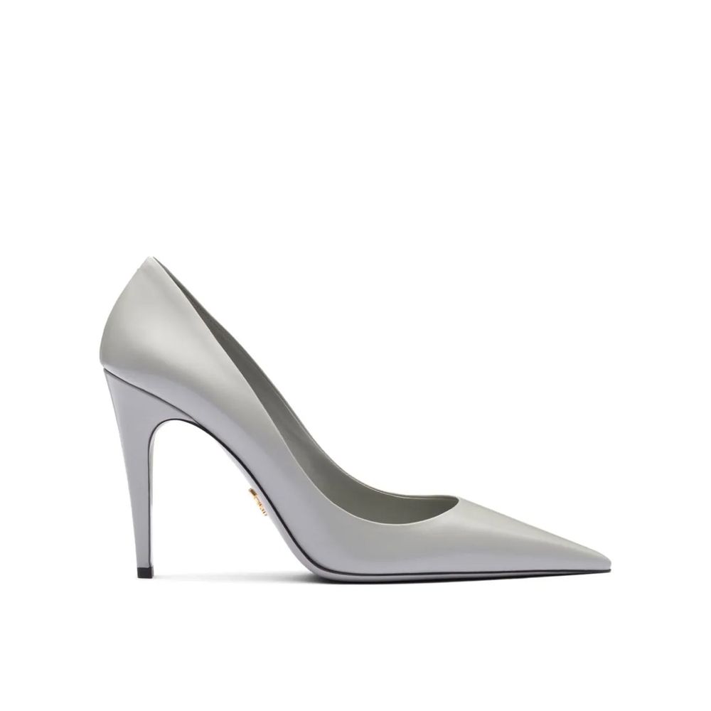 Prada Gray Leather High Heel Pumps